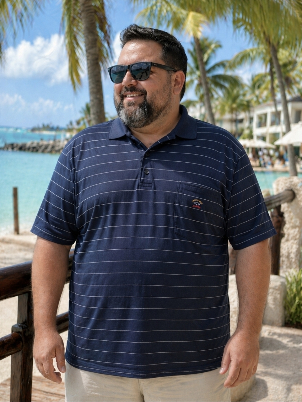 Paul & Shark Yachting 4XL navy blue polo with clean white pinstripes